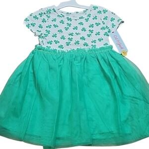 Cat & Jack Shamrock Dressm Green and White, 4T‎ Girls, New